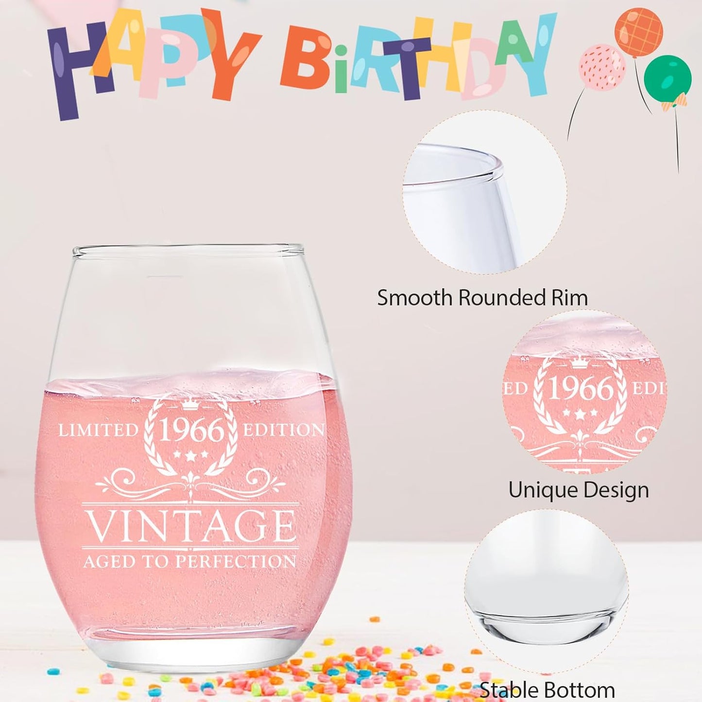 Copa de vino vintage 1966 regalo 60 cumpleaños mujer