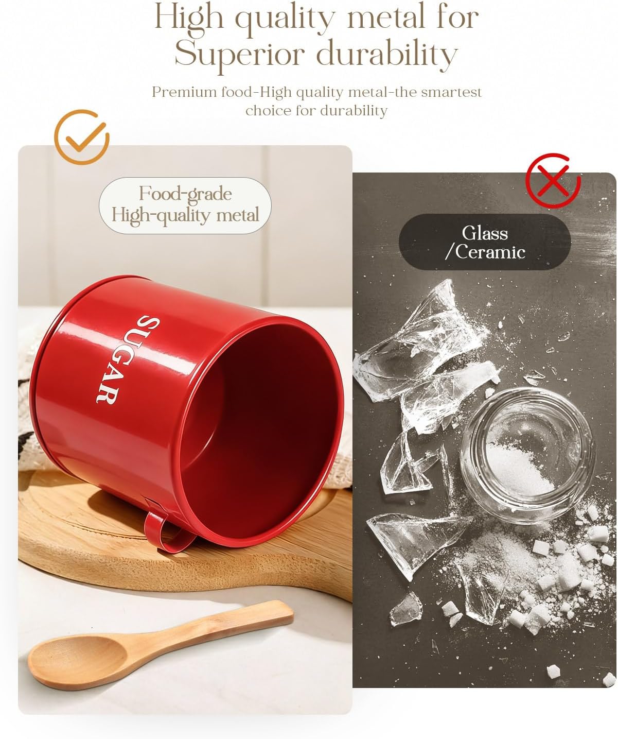 Azucarero con tapa y cuchara de metal 17oz rojo