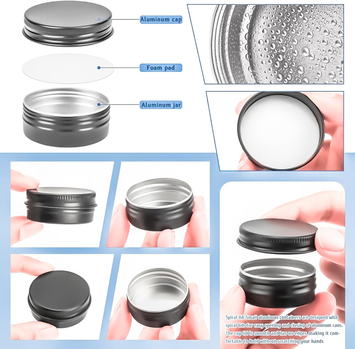 50 Latas Aluminio 0.5oz con Tapa para Loción Barba