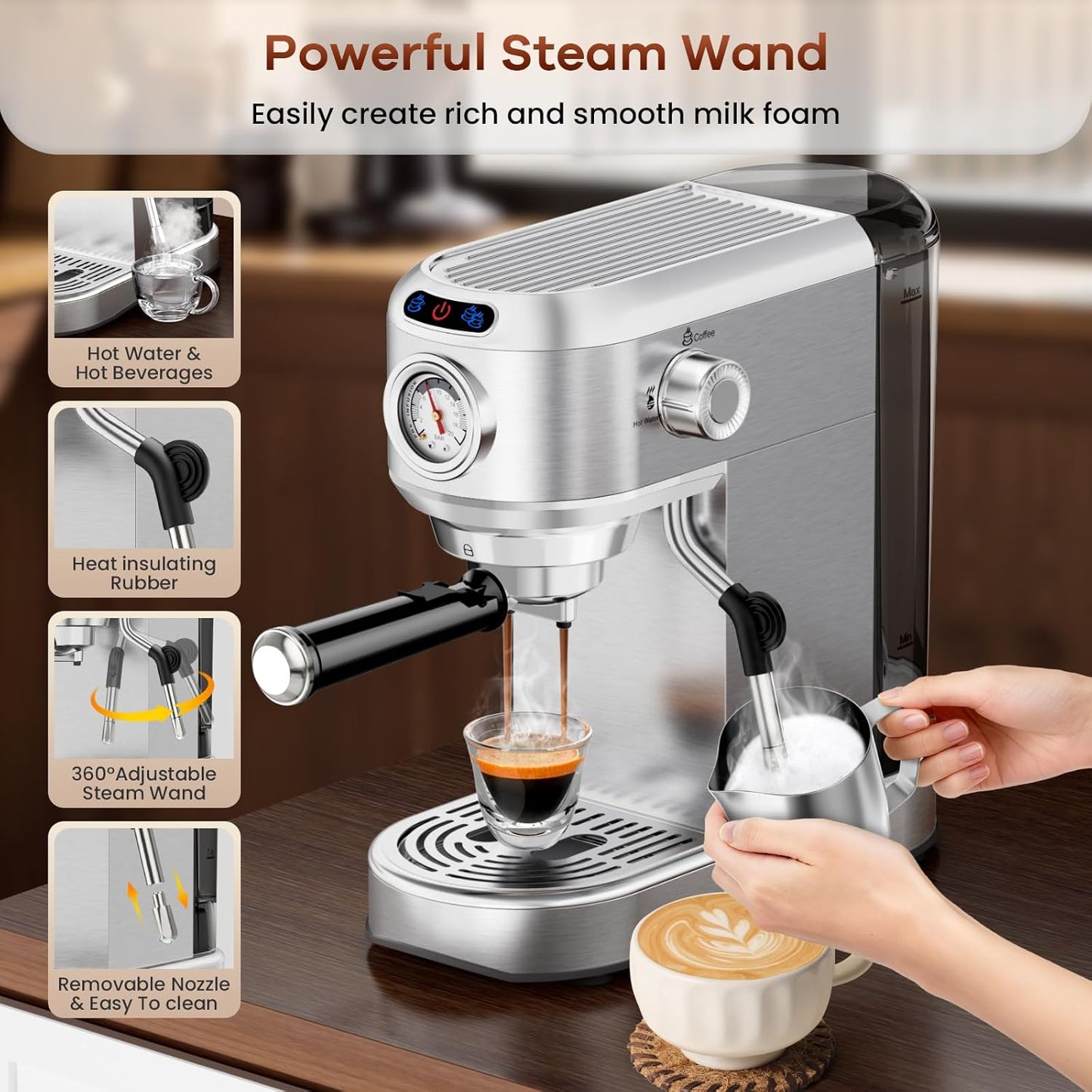 Cafetera Espresso Acero Inox 20 Bar Tanque Agua 34oz
