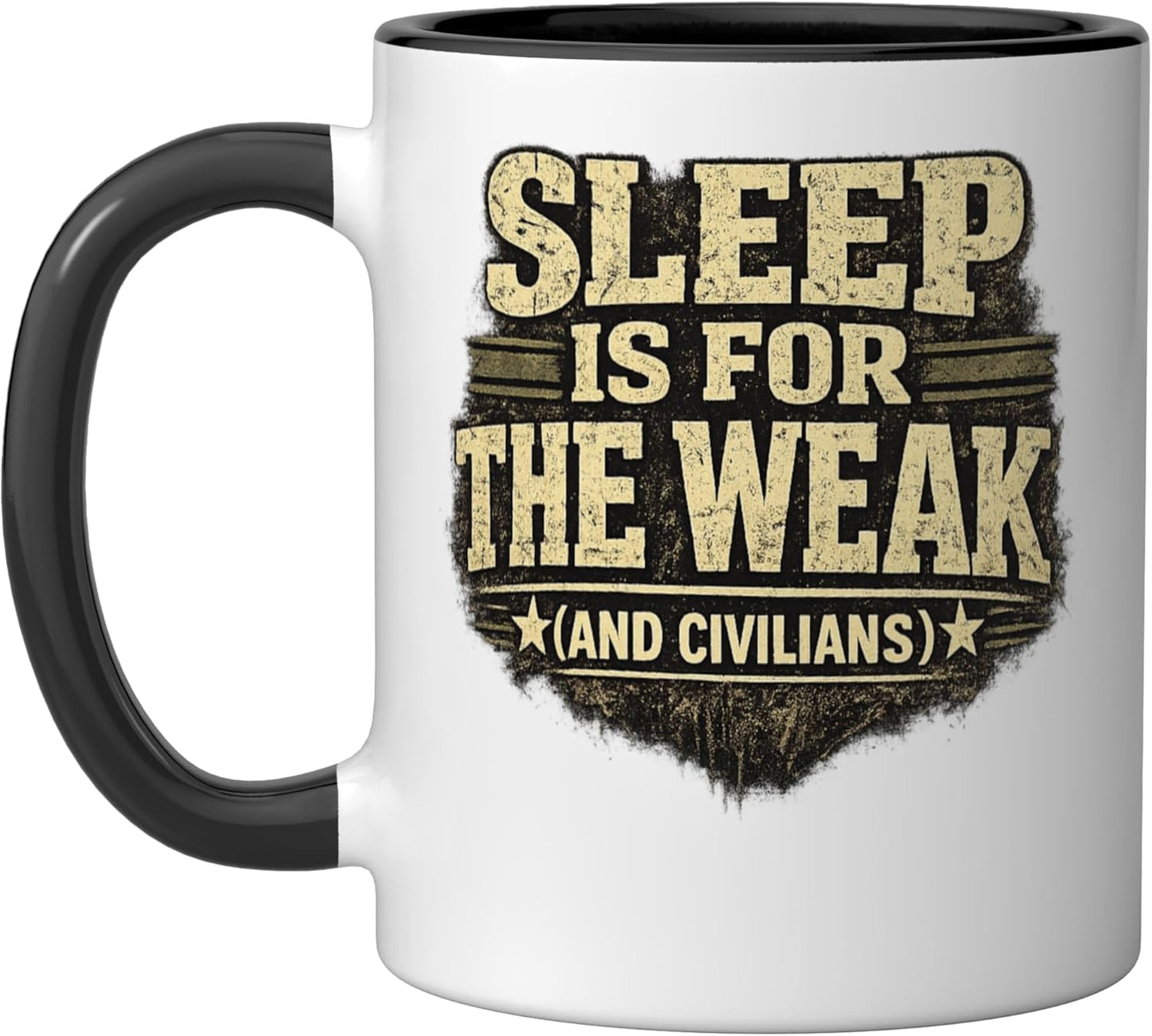Taza cerámica humor militar para dormir es para los débiles y civiles negro/blanco