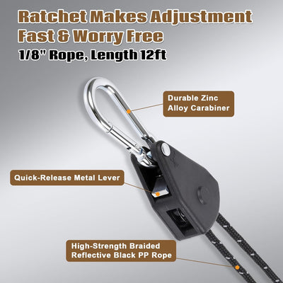 Percha cuerda ajustable 1/8 pulg 4 cuerdas reflectantes 12ft