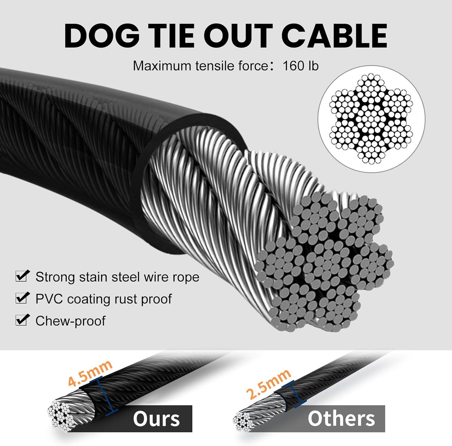 Cable amarre perro 30ft resorte desmontable patio camping