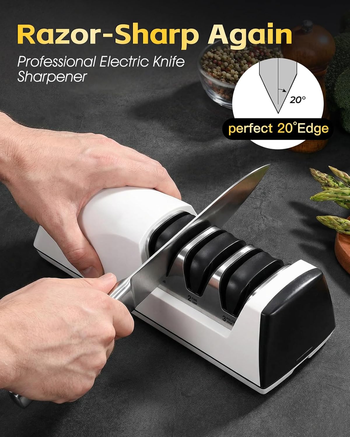 Afilador eléctrico cuchillos diamante 3 etapas