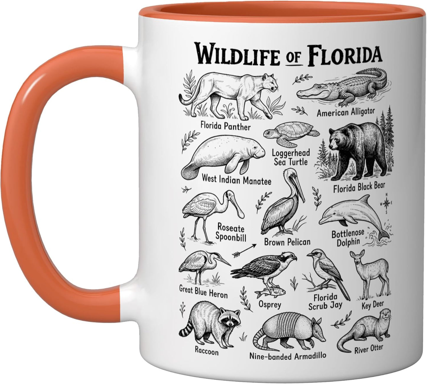 Taza cerámica de animales populares de Florida en naranja/blanco