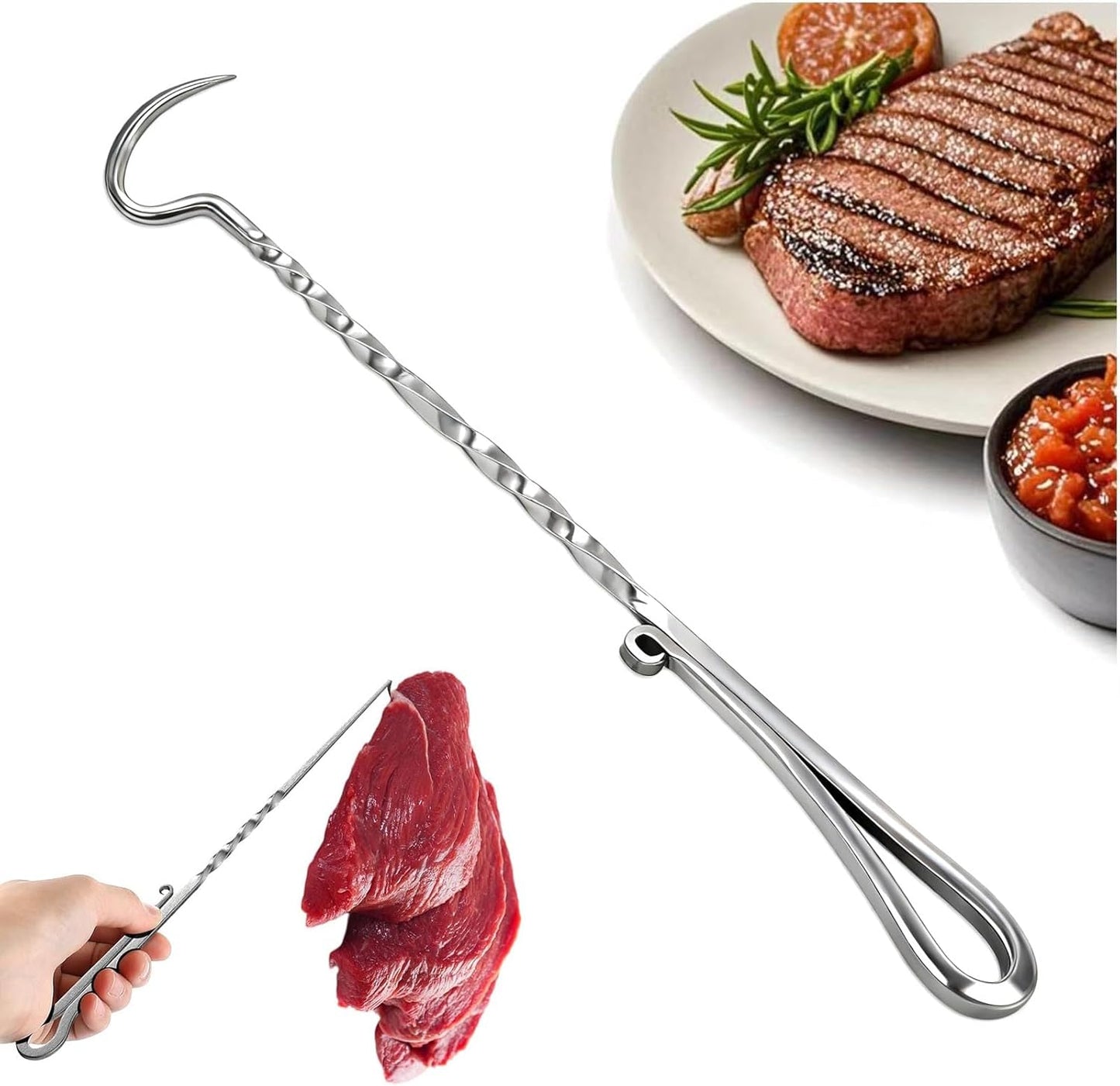 Aleta acero inox con gancho para carne BBQF