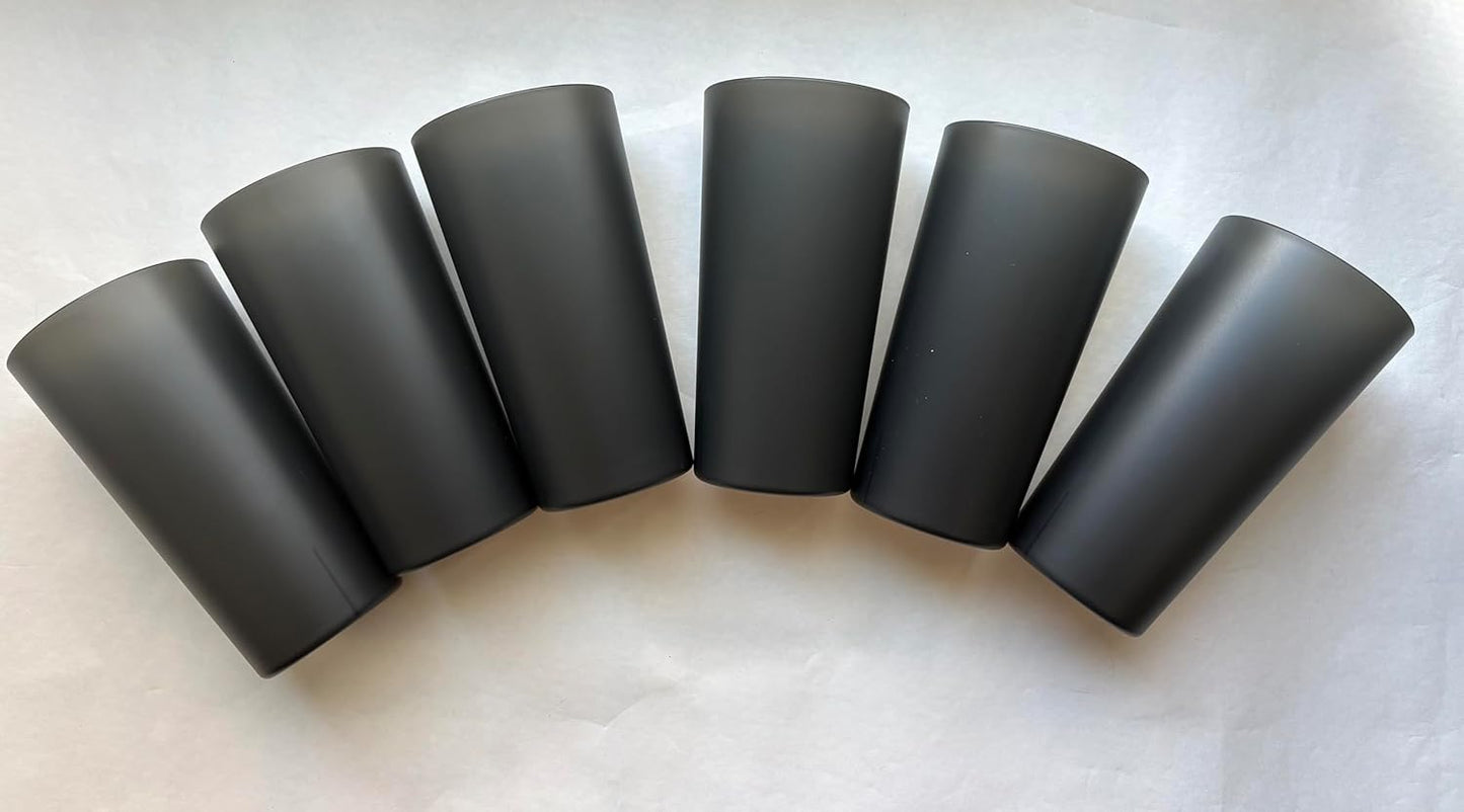 Vaso plástico negro mate reutilizable, set de 6