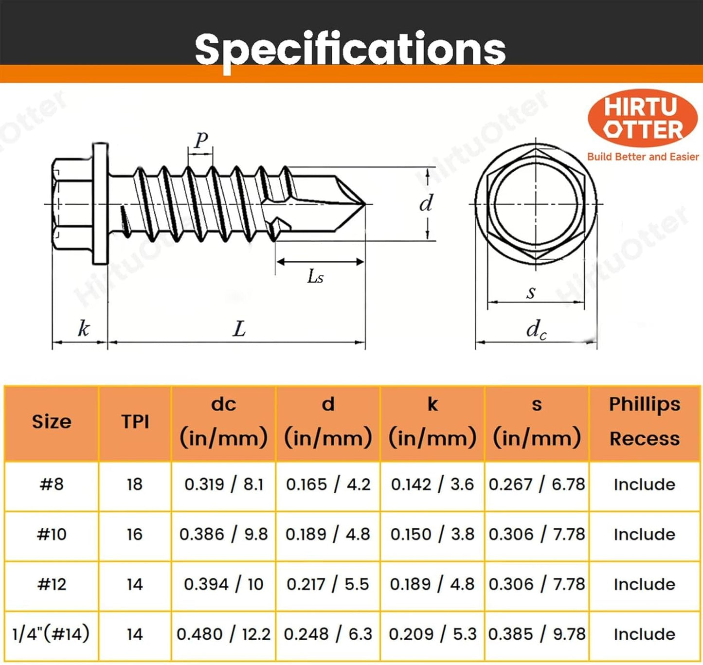 Tornillos autoperforantes hex 80 pzas acero inox 410