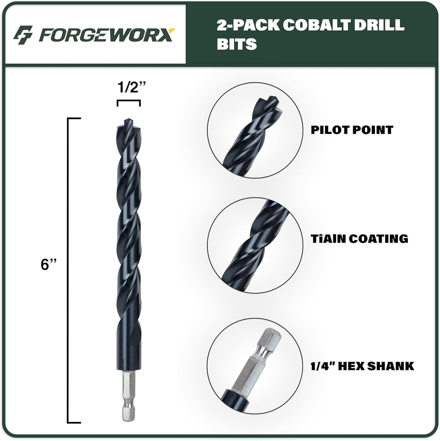 Set 2 Brocas Cobalto 1/2pulg TiAlN Vástago Hex