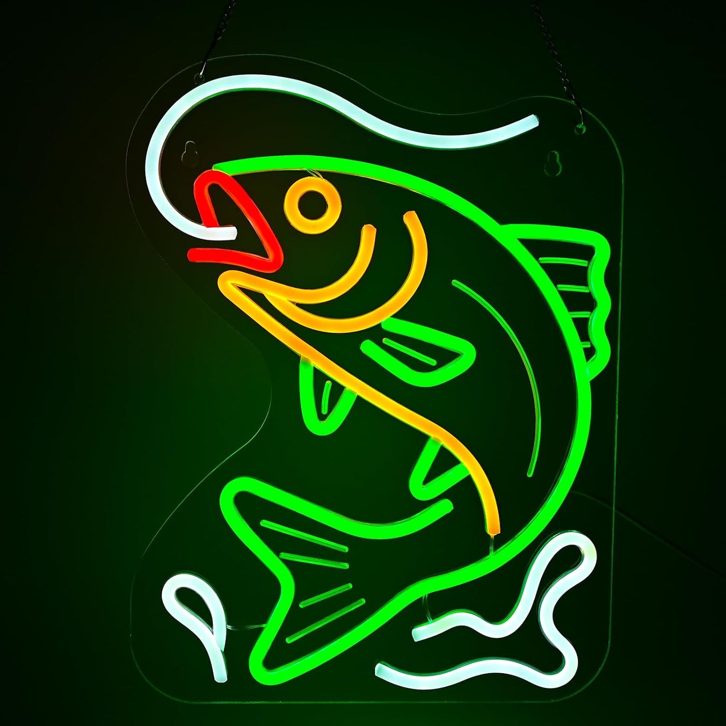 Letrero neón pesca LED verde regulable dormitorio niños