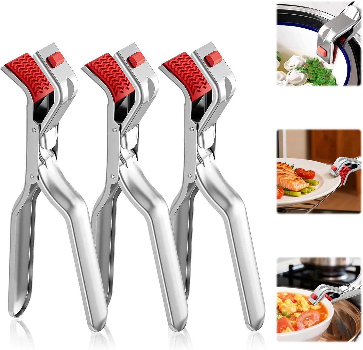3 Pinzas Acero Inox Antiquemaduras para Microondas Tostadora