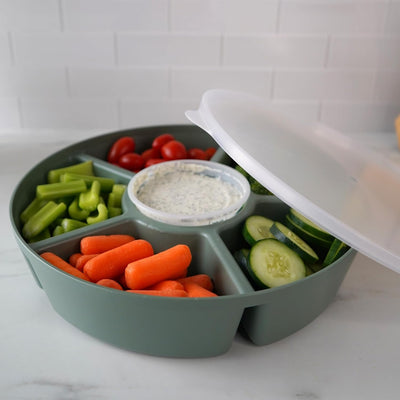 Bandeja dividida con tapa 6 compartimentos para frutas y verduras