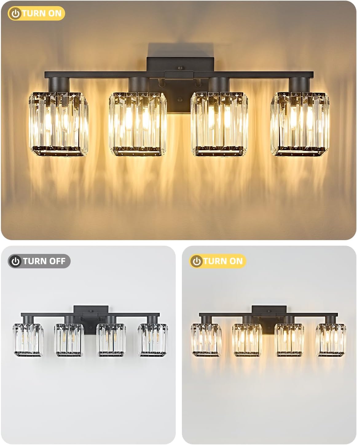 Lámpara baño 4 luces cristal negro pared