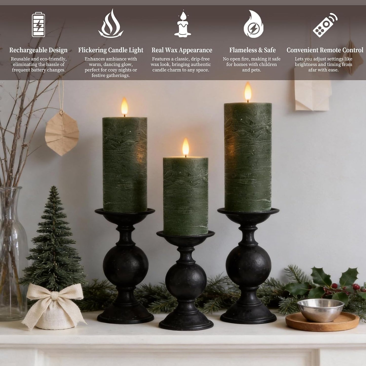 3 Pzas Velas LED Cera Real Control Remoto 10 Teclas