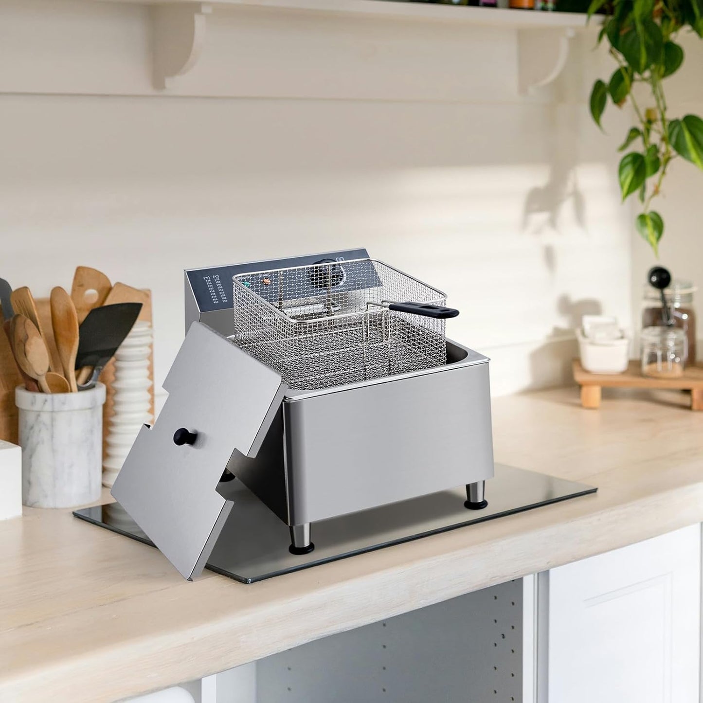 Freidora eléctrica acero inox 11L con canastas control temp 1700W