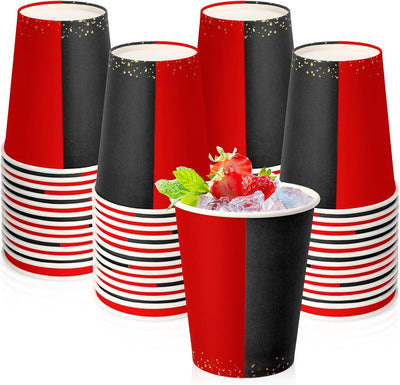 Paquete de 50 vasos de papel rojos y negros 9 oz para fiesta
