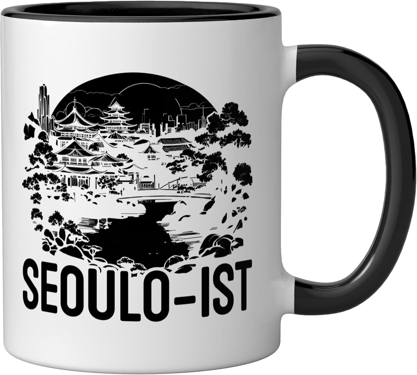 Taza Cerámica Coreana Viaje Negro/Blanco
