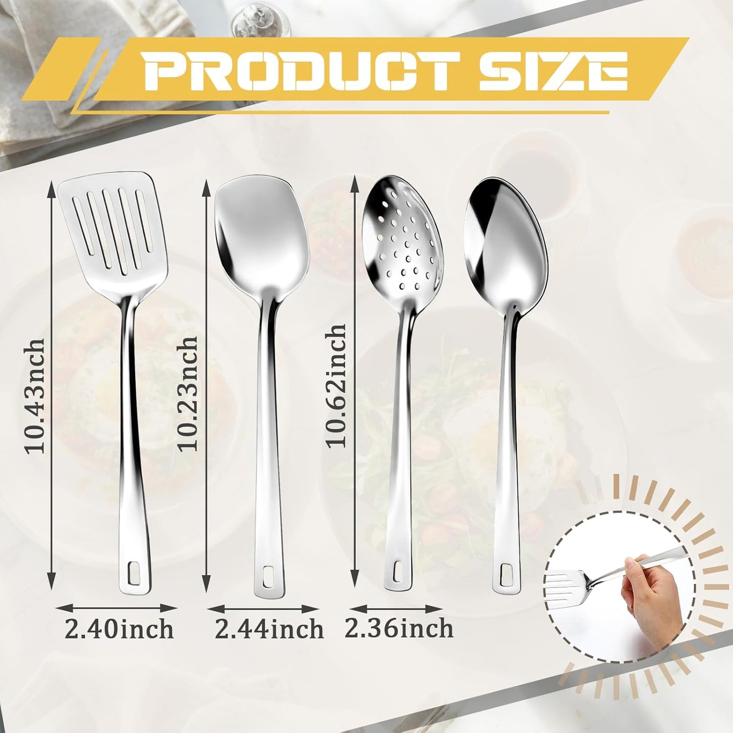 Juego de 4 utensilios de cocina de acero inoxidable resistente al calor