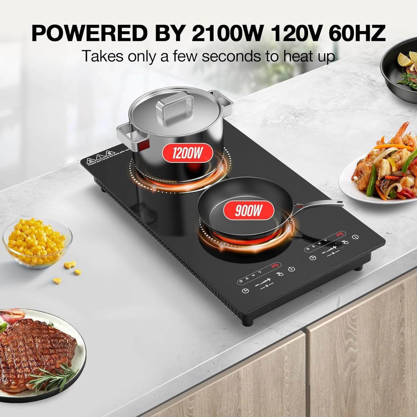 Estufa eléctrica inducción 2100W 2 quemadores control tactil