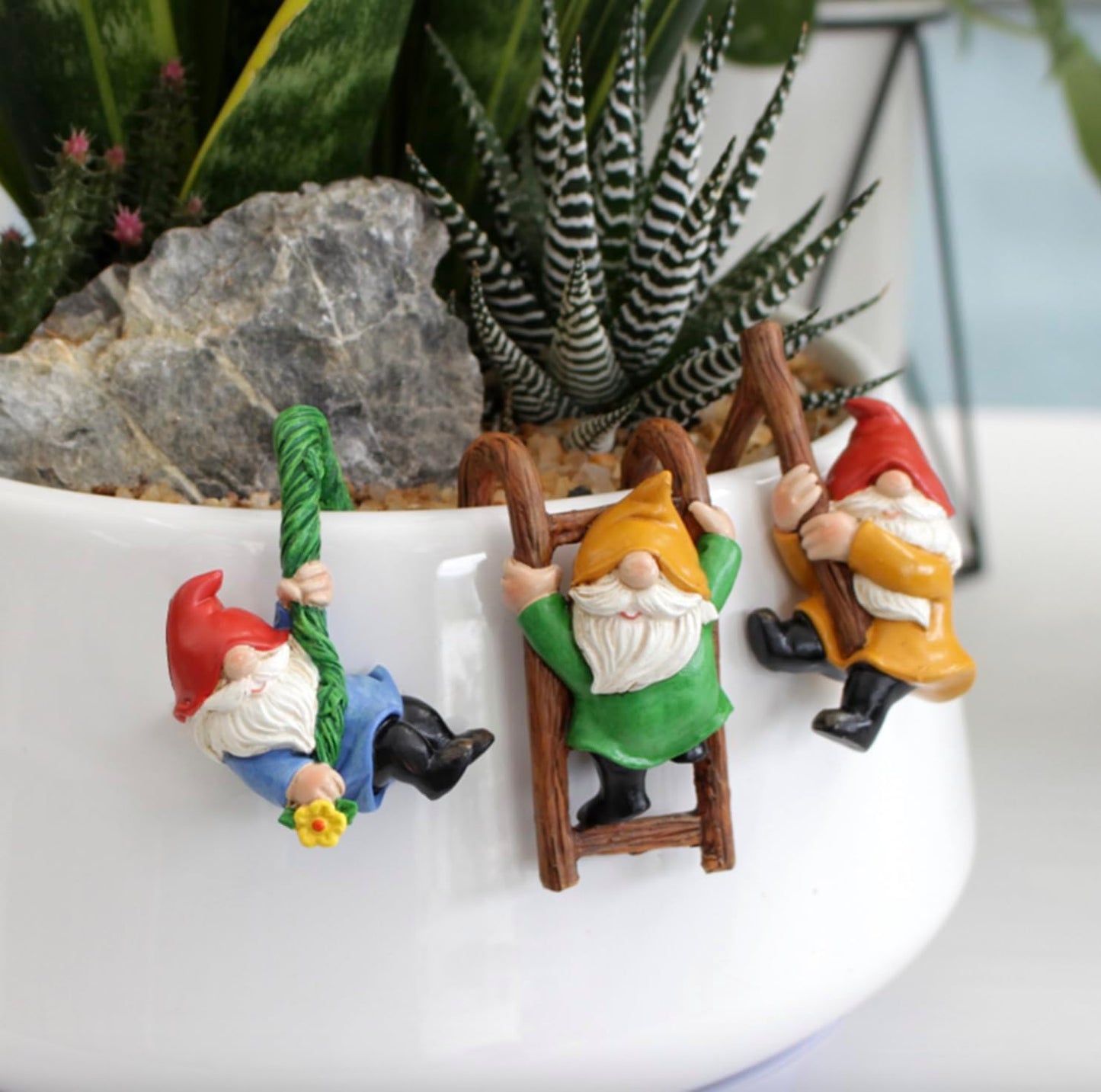3 Gnomos Miniatura para Jardín de Hadas Escritorio