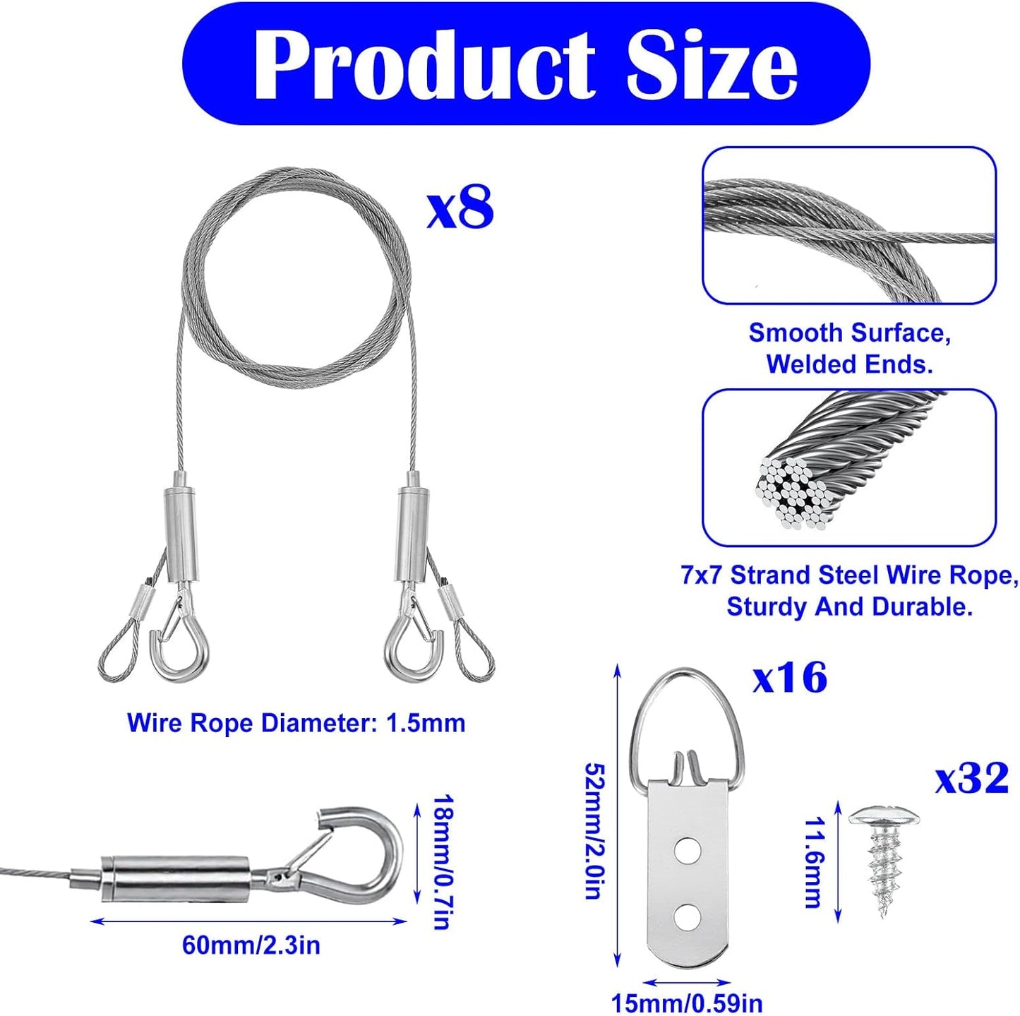 Kit 8 Pzas Alambre Ajustable 0.079x0.059pulg Resiste 50lb