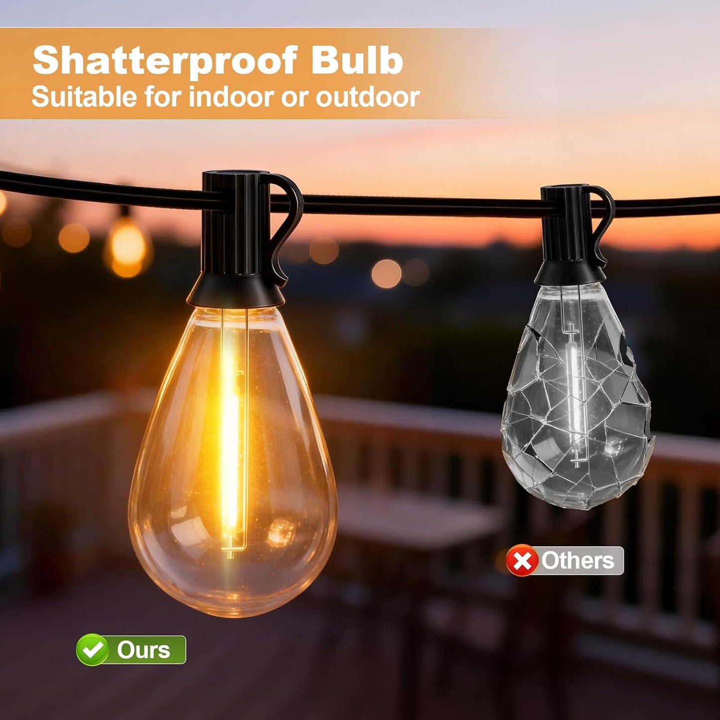 Luz de colgantes exterior 25ft con 191 bombillas