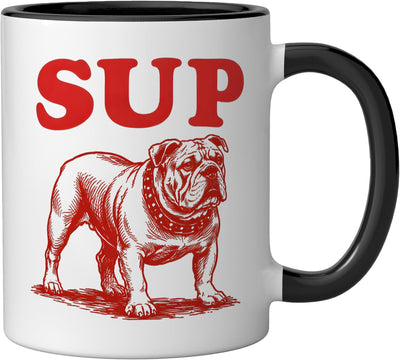 Taza cerámica perro bulldog diseño gráfico negro/blanco