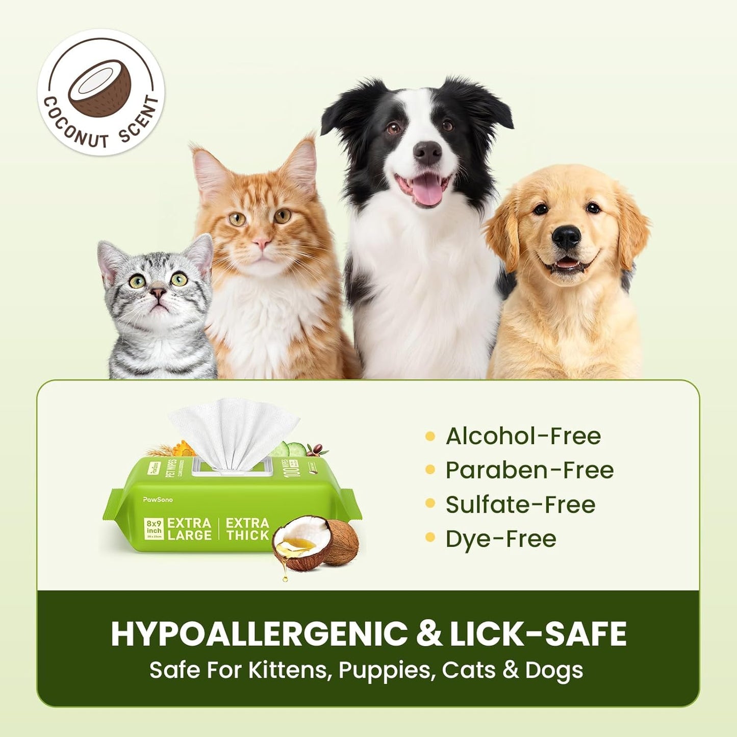 Toallitas hipoalergénicas para mascotas aroma coco 400uds