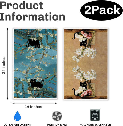 Toallas de cocina con diseño de gato negro y lirios