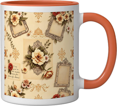 Taza Cerámica Vintage Florales Jardín Encantado Naranja/Blanco