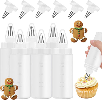 6 Botellas Glaseado 4oz Con 6 Puntas Tubo