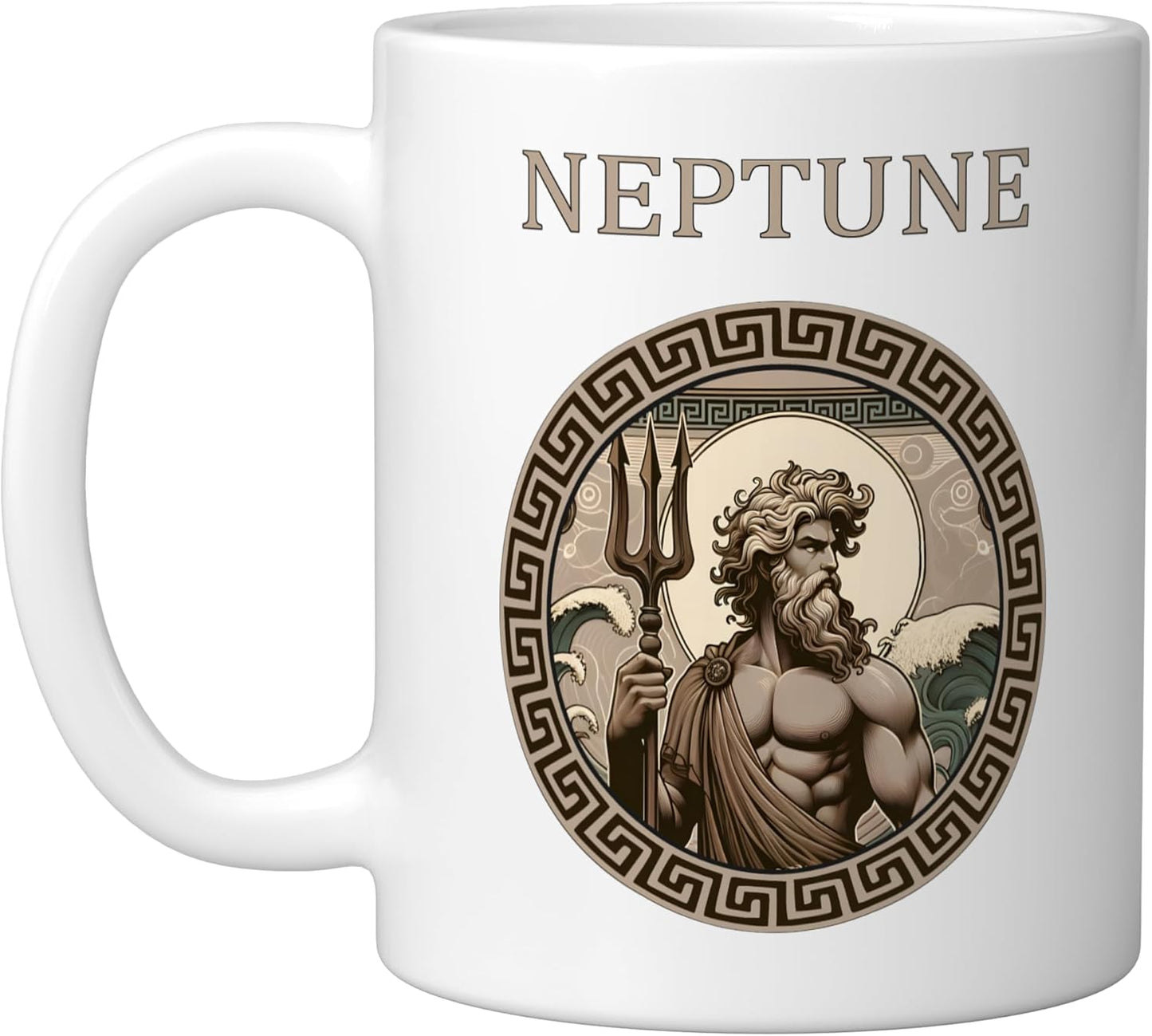 Taza cerámica de Neptuno dios del mar blanca
