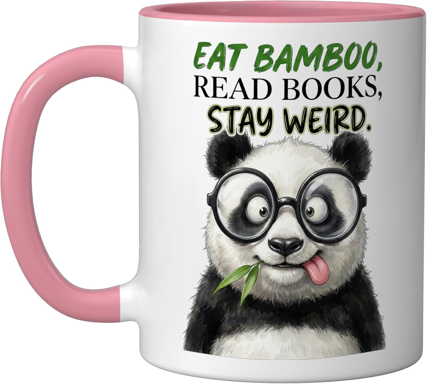 Taza Cerámica Panda Raro Con Gafas Rosa/Blanco
