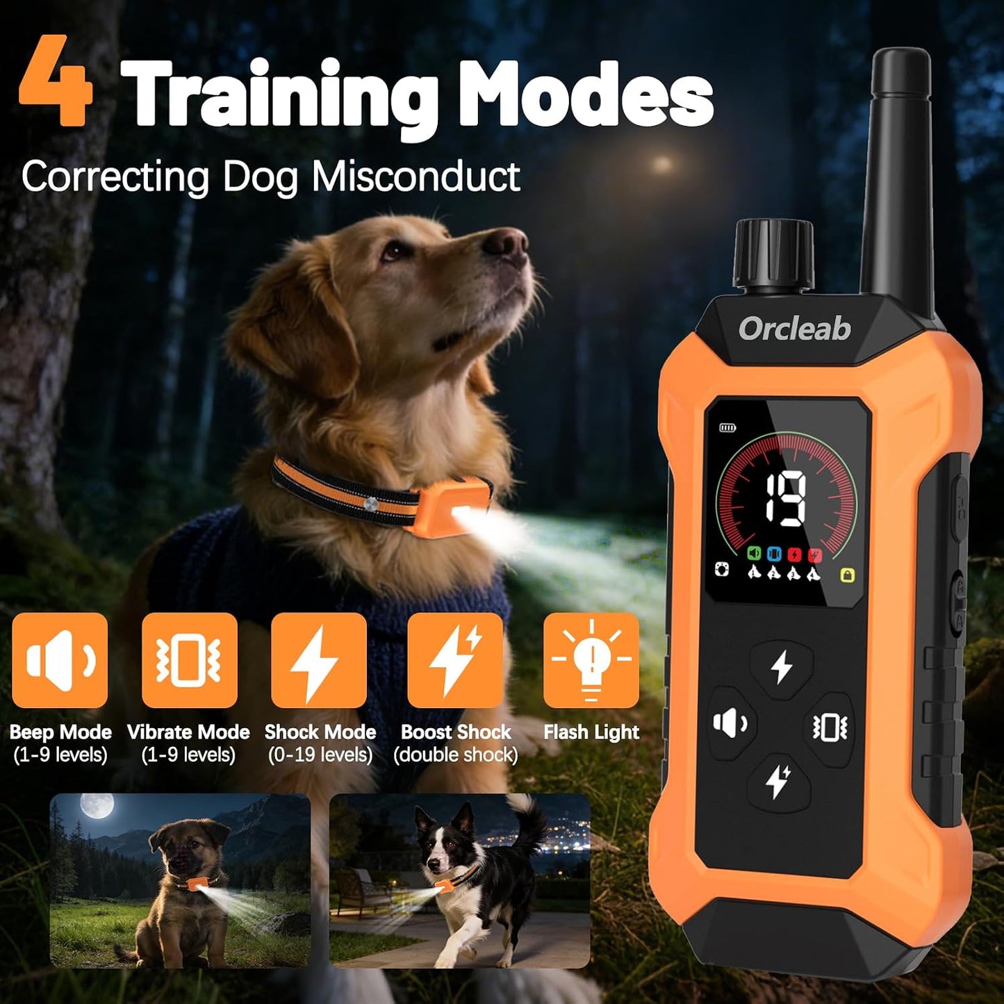 Collar choque con control remoto IP67 para perros 5-150 lbs