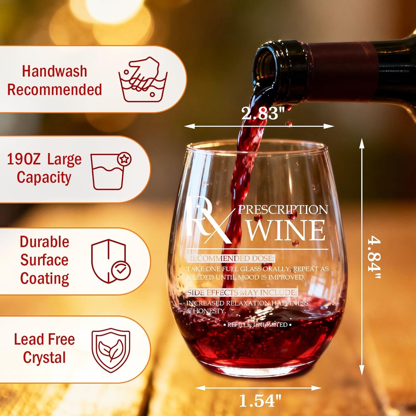 Copas de vino divertidas para mujer sin tallo 19 oz