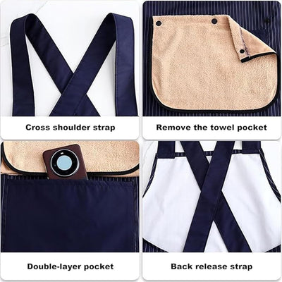 Delantal con toalla desmontable bolsillos tela ligera impermeable unisex