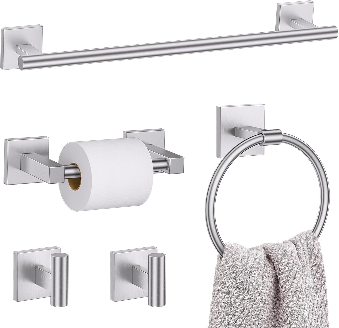 Set 5 Pzas Accesorios Baño Níquel Cepillado 23.6pulg