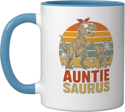 Taza cerámica dinosaurio T-Rex para tía y sobrino azul/blanco