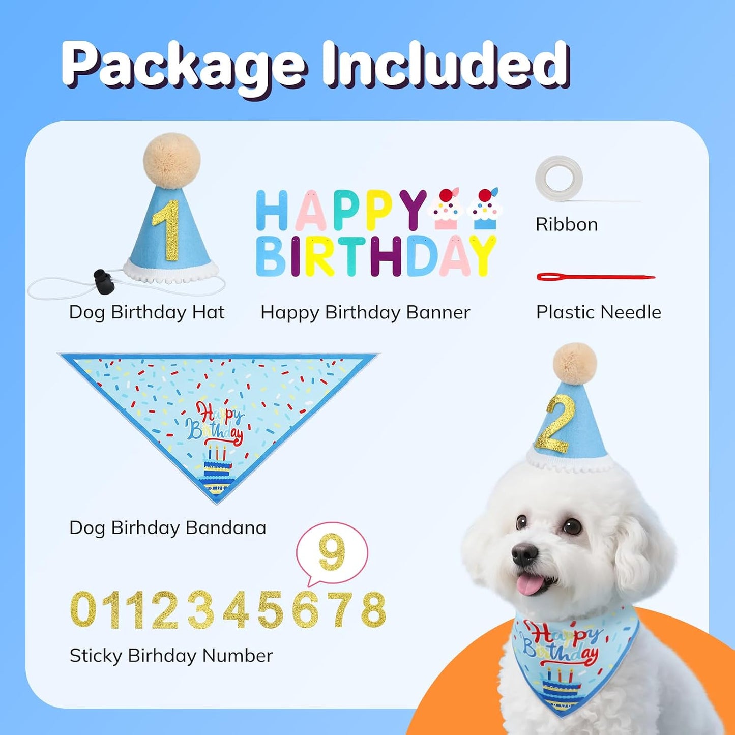 Kit cumpleaños perros con sombrero pancarta bandana