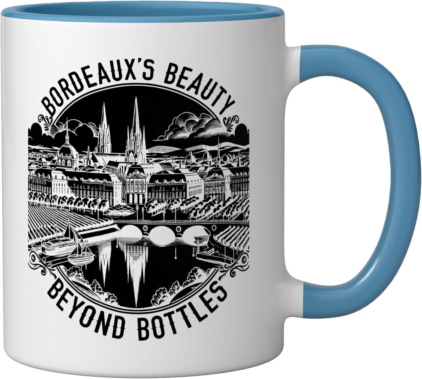 Taza cerámica Bordeaux Francia viaje azul/blanco