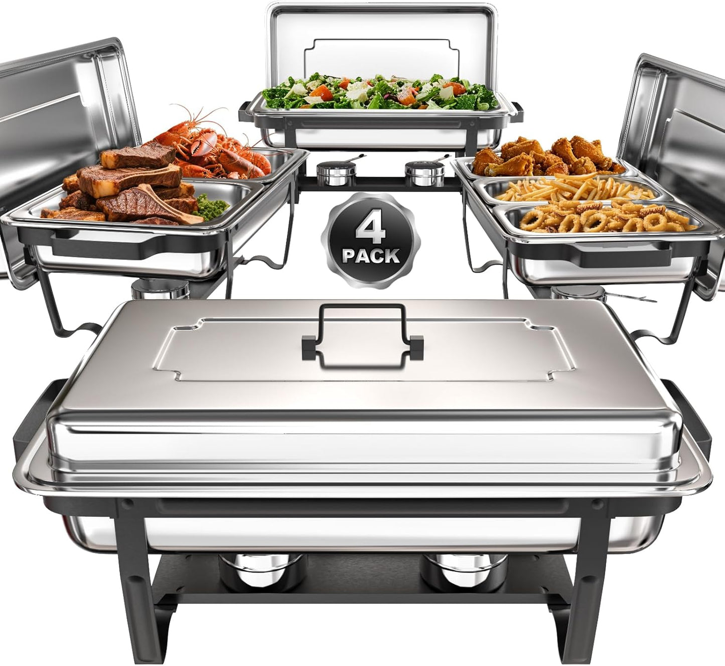Set 4 Platos Bufé 9qt Acero Inox Asas Plegables