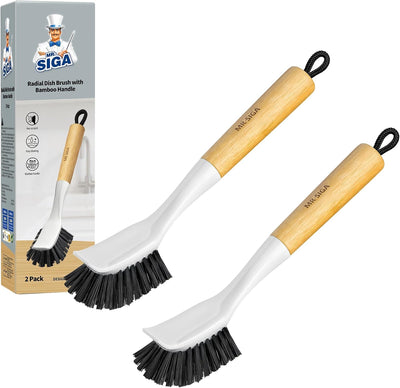 Cepillo platos asa bambú paquete 2 seguro para antiadherentes