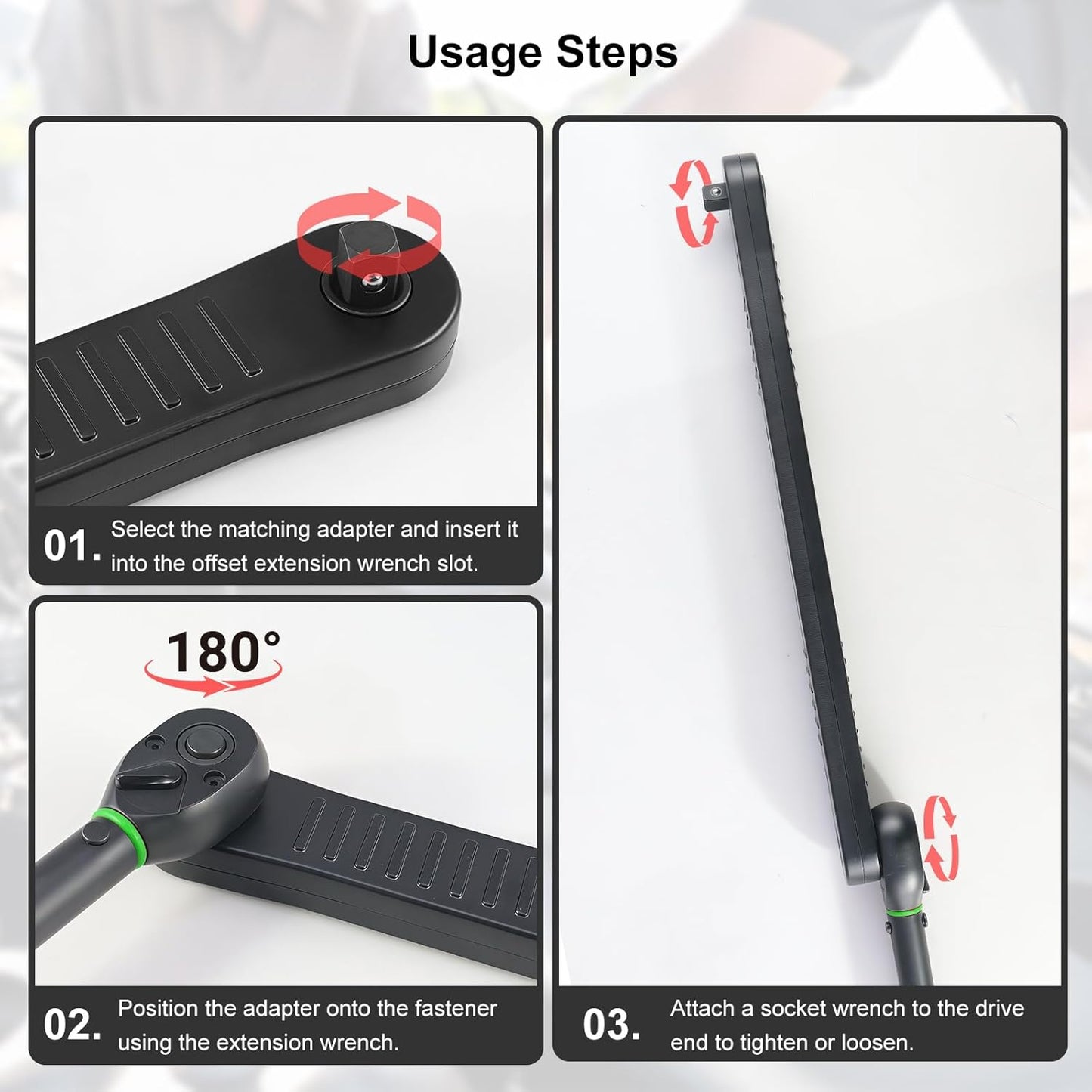 Llave extensión desplazada espacios reducidos con adaptadores