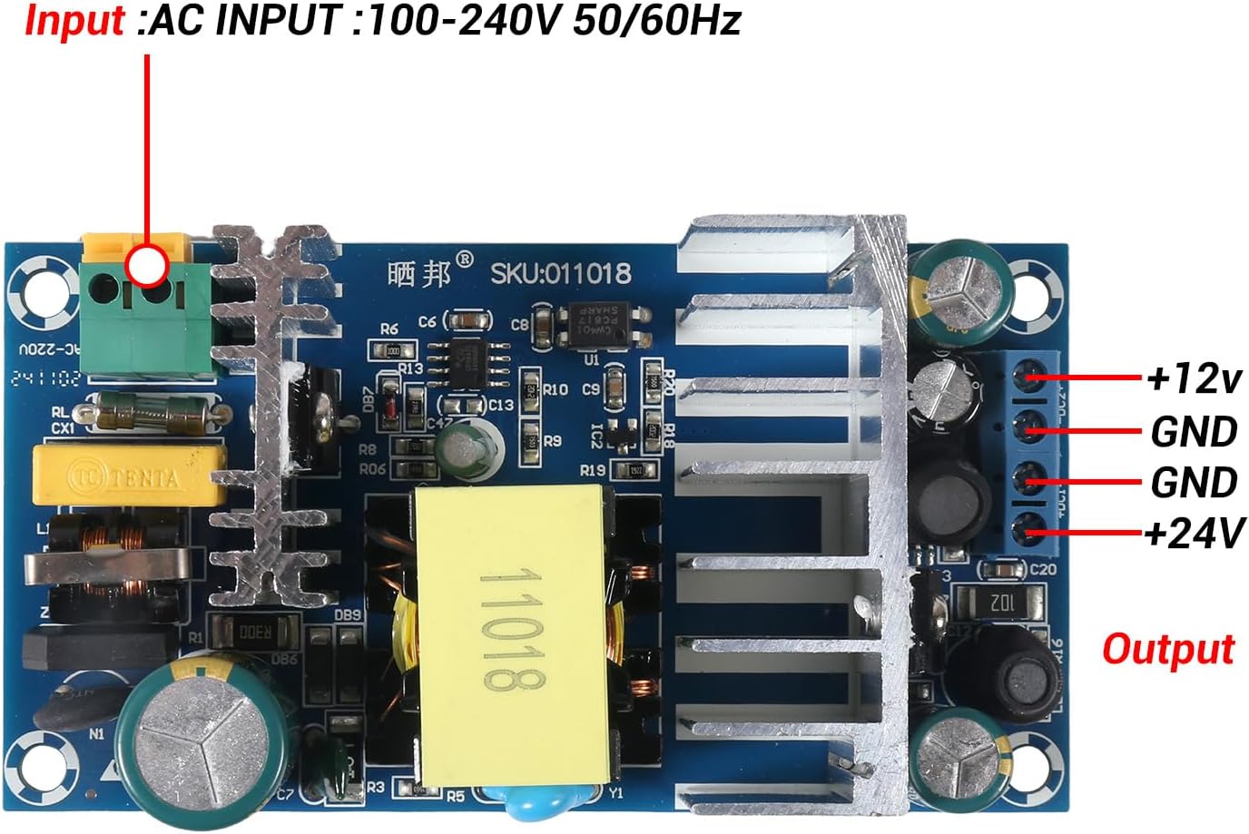 Módulo fuente alimentación CC 24V 4A 12V 1A dual 100W industrial