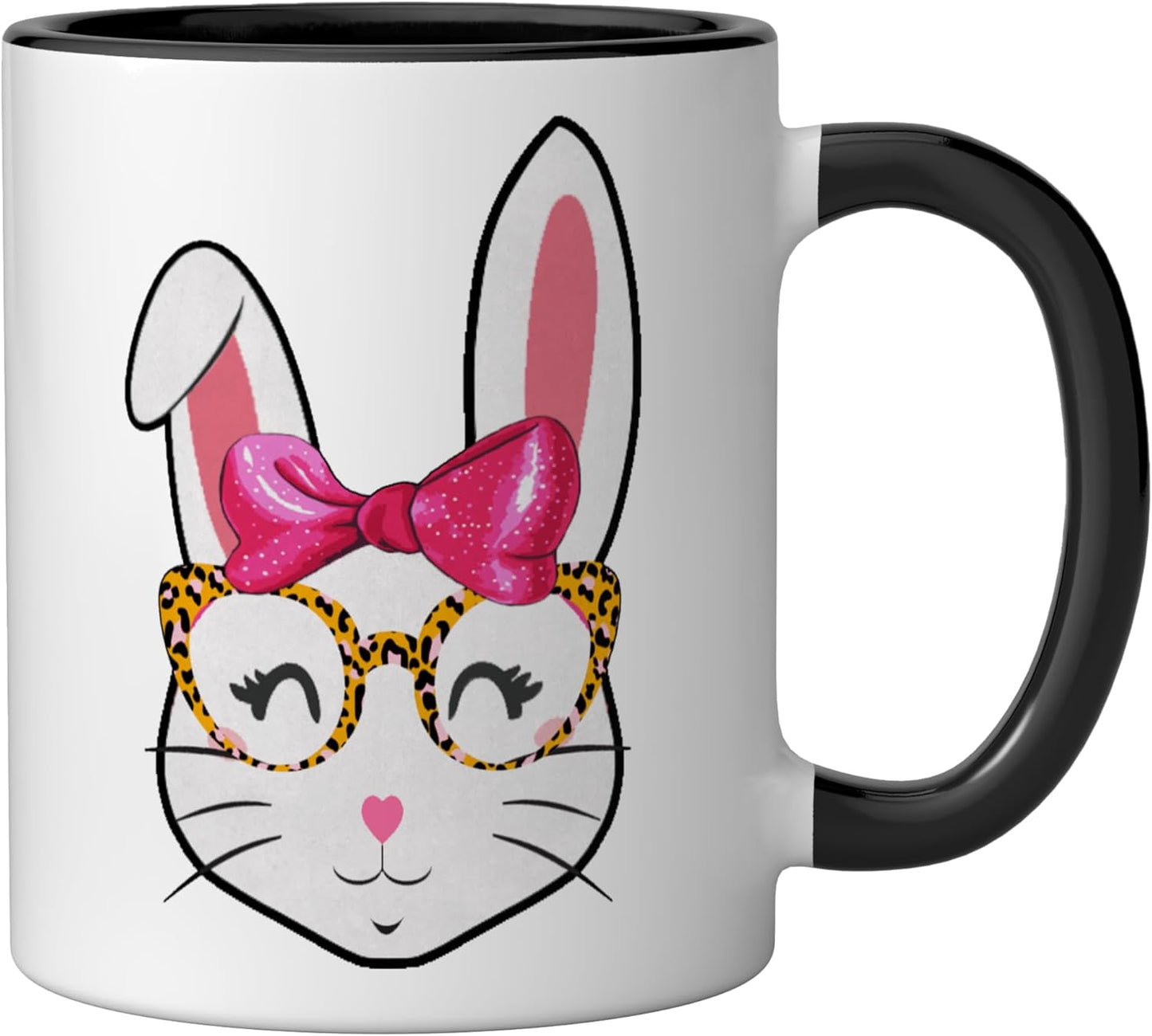 Taza de cerámica Bunny Face con gafas de leopardo para mujer niña