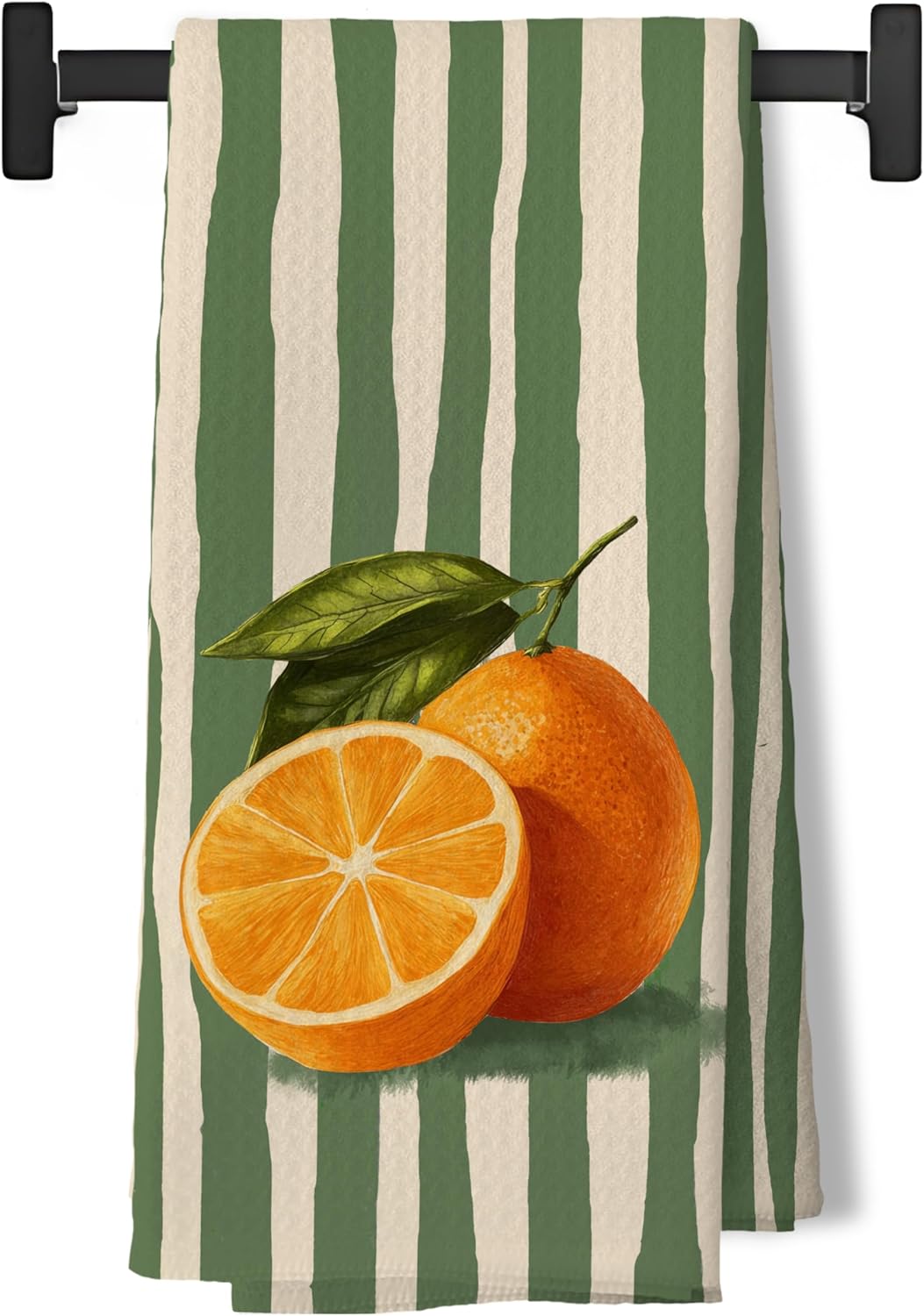 Toallas de cocina decorativas naranjas y verdes con rayas 16 x 24 pulgadas