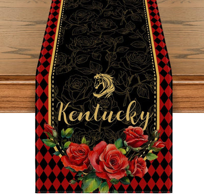 Camino de mesa Kentucky Artoid con patrón de rosas de caballo y diamantes