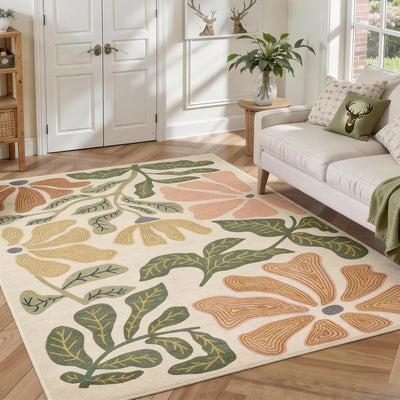 Alfombra sala 6x9ft lavable antideslizante estampado hojas
