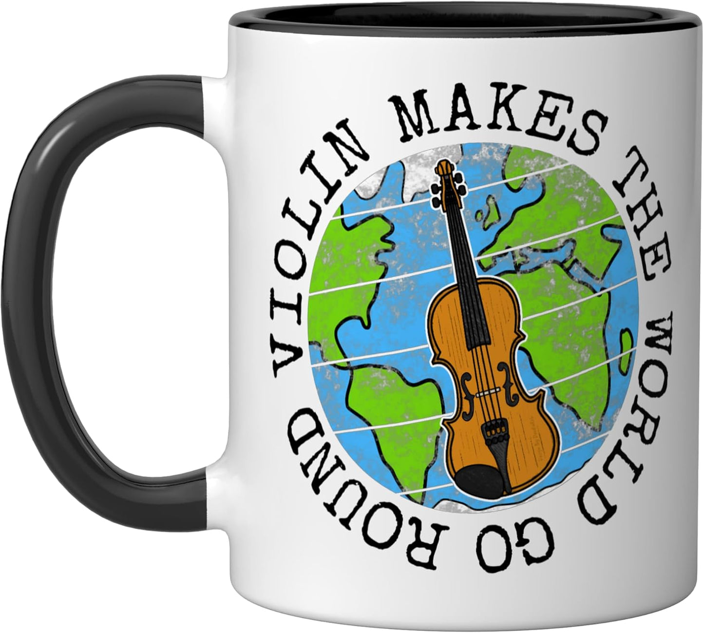 Taza cerámica para violinista música mundo gira negro/blanco