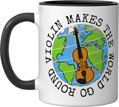 Taza cerámica para violinista música mundo gira negro/blanco